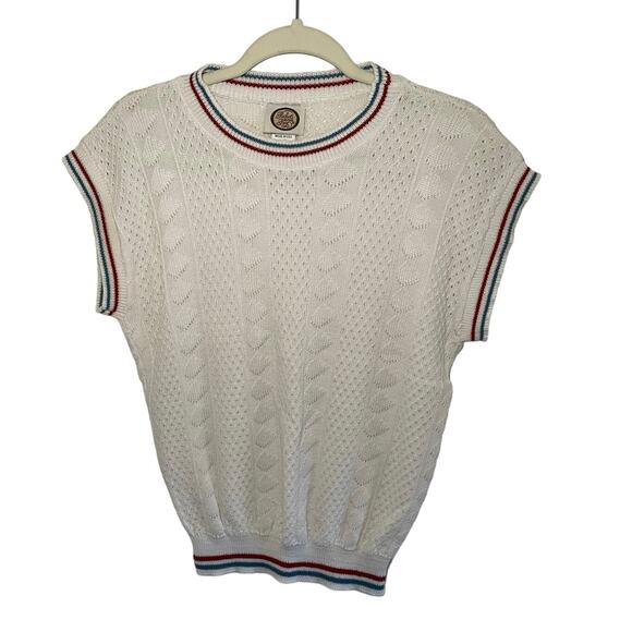 Vintage Sweaters - Vintage Picket and Post White Short Sleeve Preppy Sweater size Medium